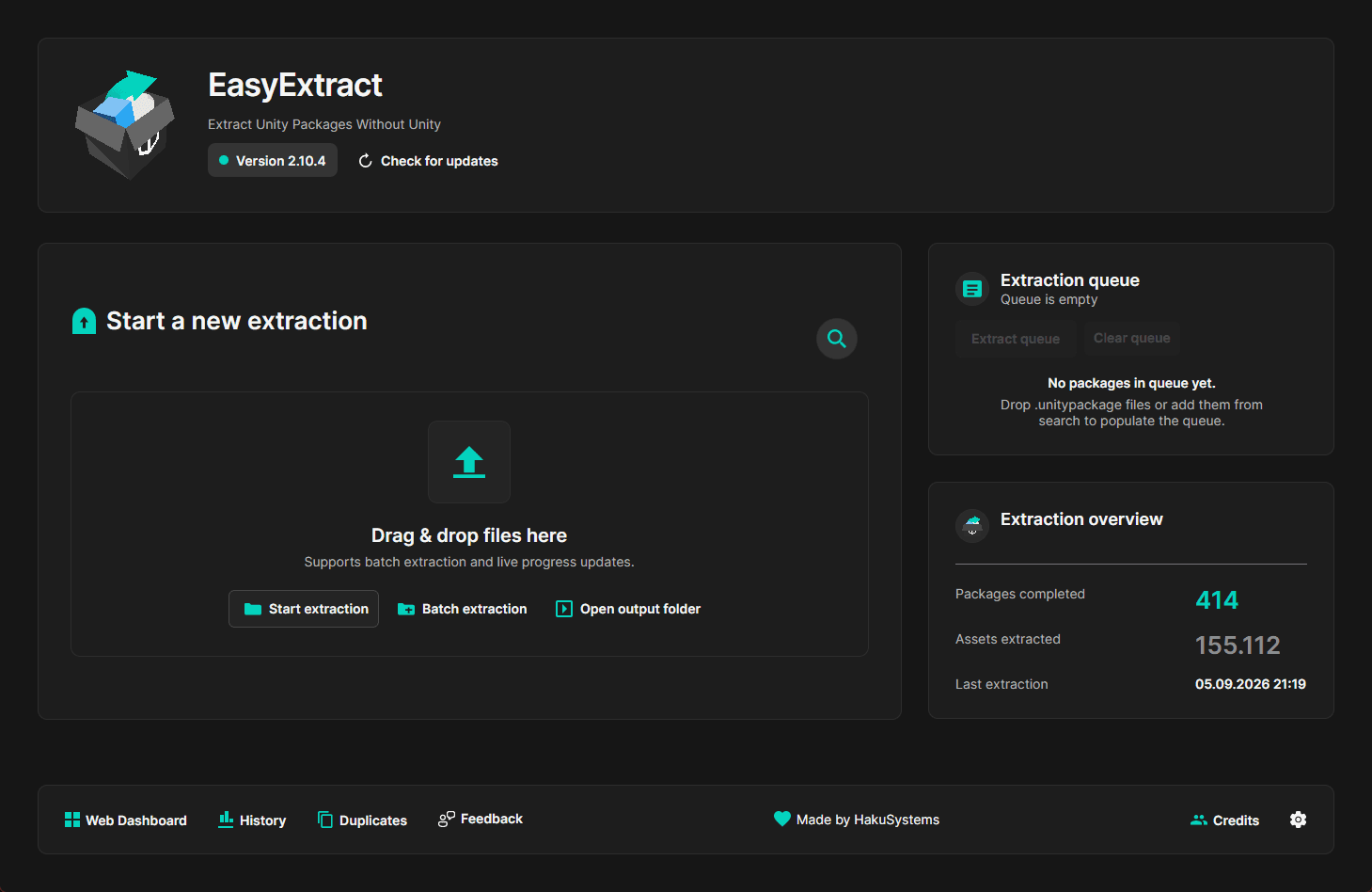 EasyExtract main window with extraction queue and statistics